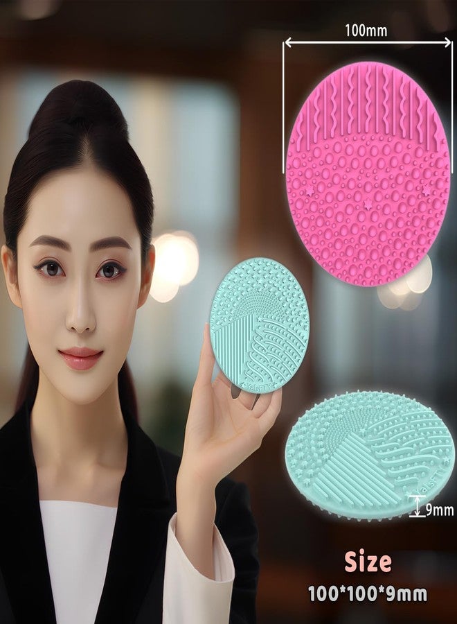 YalsFTY 2 Pieces Silicone Makeup Brush Cleaner, YalsFTY Cosmetic Brush Scrubber Mat Pad Cleaning Tool, Dual-Sided Functionality to Accommodate All types of Brushes, Powder Puffs and Sponges (Green & Pink) - Image 2